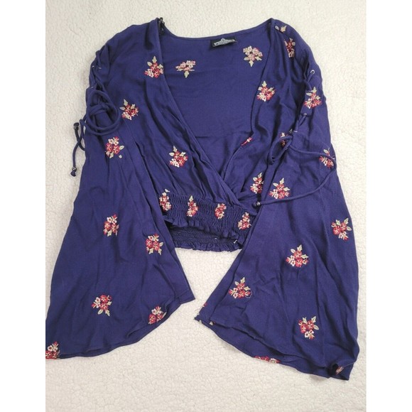 [188] Angie Blue Cropped Boho Blouse - Picture 2 of 9